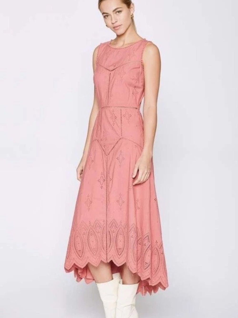 Joie Halone Eyelet High-low Midi Dress Pink Size 0